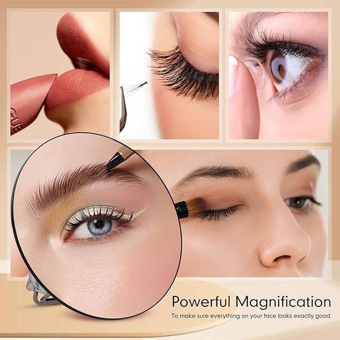 Travel Magnifying Mirror 10x Large 6β Diameter Makeup Mirror with Magnification 10x, Portable Handheld Close Up Magnified Mirror with Stand & Suction Cups, Perfect for Makeup, Shaving, Deep Cleaning