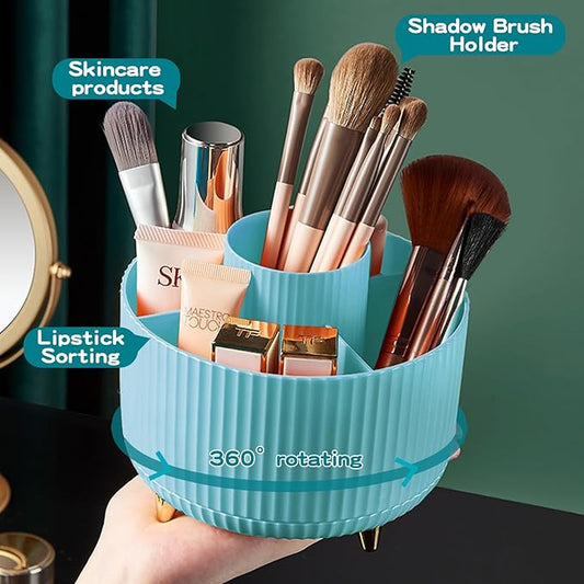 360Β° Rotate Makeup Brush Holder Organizer, Makeup Organizers Countertop, Makeup organization and Skincare Storage with Gift Box Packing for Vanity, Desktop, Bathroom (Blue)