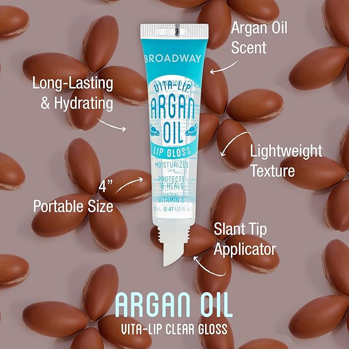 Ruby Kisses Broadway Vita-Lip Clear Lip Gloss (Argan Oil 6 Pack), Ultra-Hydrating & Soothing Formula with Multi-Vitamin Oils, High-Shine Non-Sticky Finish, Protecting Glossy Lip Balm With Vitamin E