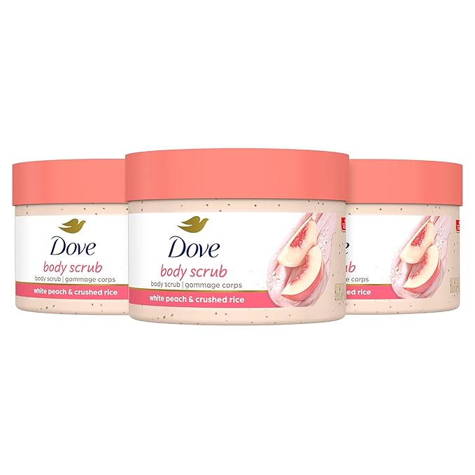 Dove Body Scrub White Peach & Crushed Rice 3 Count for Visibly Silky-Smooth, Nourished Skin, with ΒΌ Moisturizing Cream, 10.5 oz