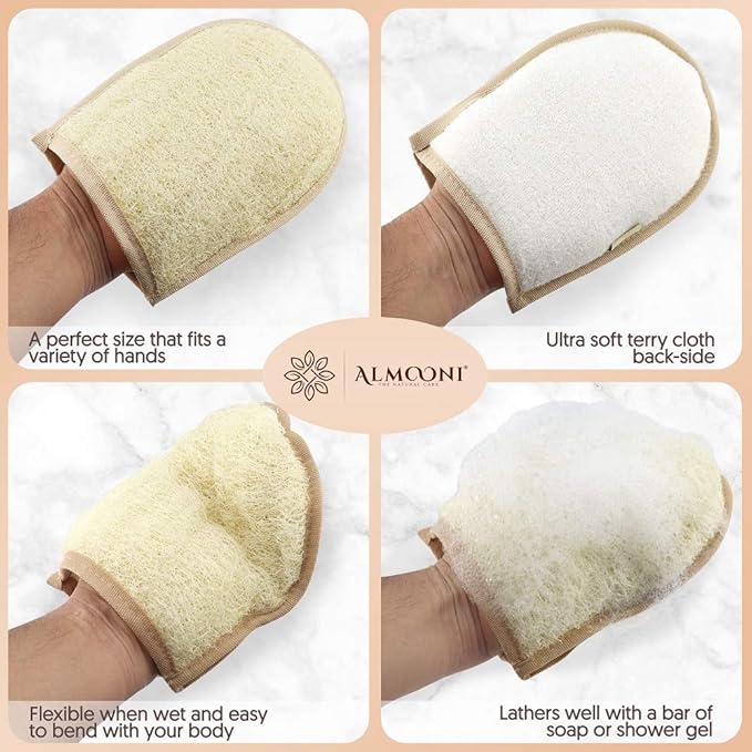 Premium Exfoliating Back Loofah Scrubber and Loofah Pad Glove Body Scrubber, Made with Natural Egyptian Shower Loofah Sponge That Gets Your Body Clean