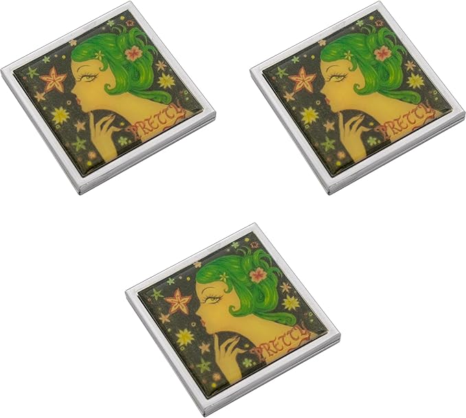 Stephanie Imports Set of 3 Double Sided Magnifying Compact Slim Mirrors with Printed Insert (Anime Pretty, Square)