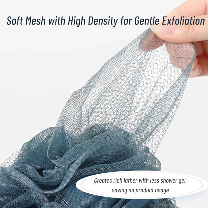 6-Pack 80g Shower Loofah for Men – Extra-Large Body Sponge with Triple-Tied Knots, High-Density Mesh, Rich Lather, Durable Exfoliating Pouf (Blue)