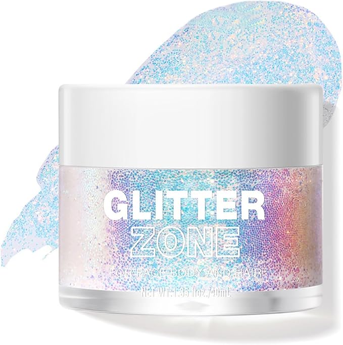 MIELIKKI Glitter Gel for Face and Body, Sparkling Holographic Body Shimmer Gel, Reflective Diamond Sequins Pigment for Eye Lip Hair Nails Paint, Festival Rave Accessories, 01