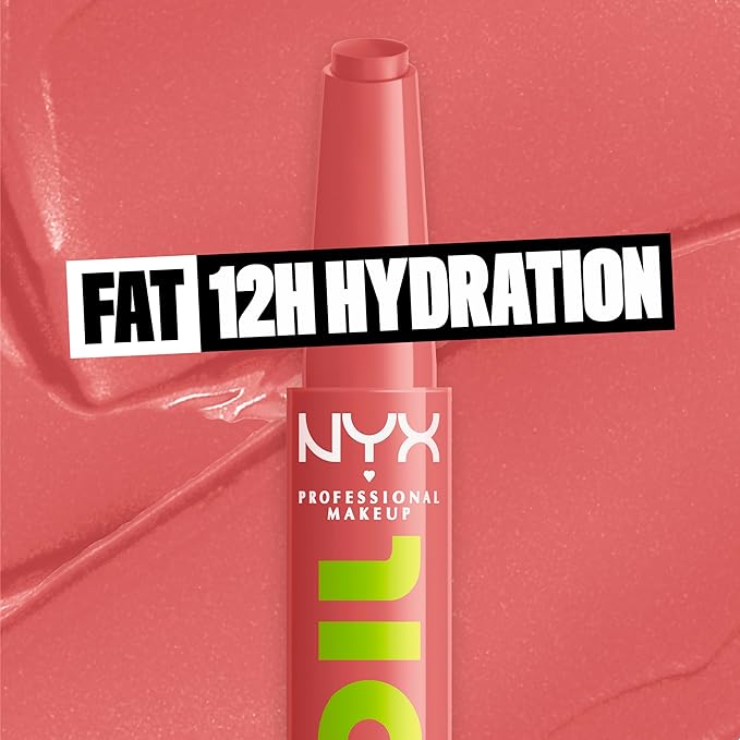 NYX PROFESSIONAL MAKEUP Fat Oil Slick Click, Lightweight, Buildable Pigmented Vegan Lip Balm - Caption This (Nude)