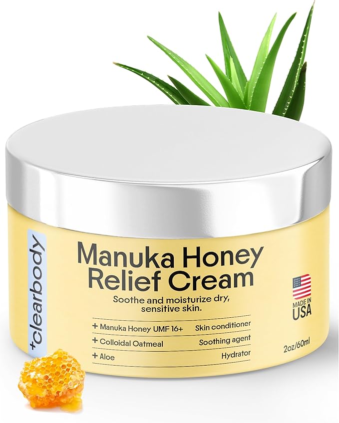 Clearbody Manuka Honey Eczema Cream β Organic Eczema Honey & Collodial Oatmeal Moisturizer for Soothing, eczema, Dry & Itchy Skin β Face & Body Lotion - Plant-Based Formula (2oz)