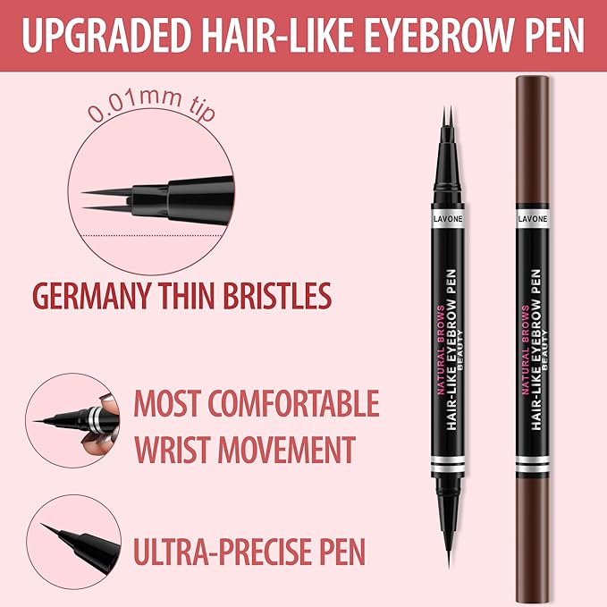Eyebrow Pencil, 2-in-1 Waterproof Eyebrow Pen, with 2 Tip Microblading Eyebrow Pencil and Ultra-Precise Brow Pencil, with Eyebrow Brush, Eyebrow Pencils for Women, Natural Hair-Like Brows - Ash Brown