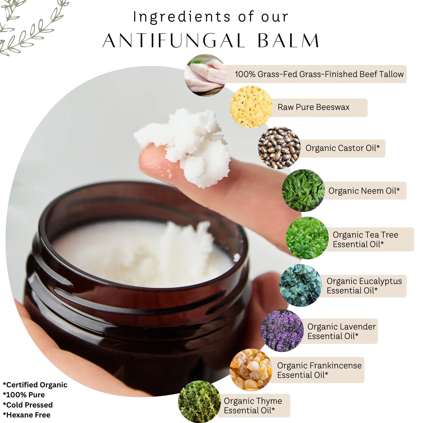 Untamed Organics Tallow Antifungal Balm | Organic Tea Tree Oil Balm with Grass-Fed Tallow | Non-Toxic Itchy Skin Relief Balm | All Natural Remedy for Athletes Foot, Jock Itch, Ringworm | 2 FL. oz.