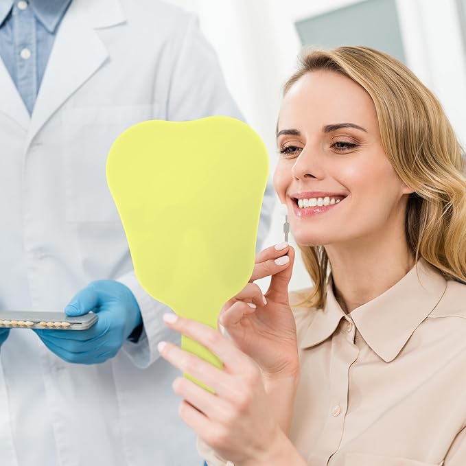 Annhua Hand Mirrors with Handle Tooth-Shape Dental Mirror Tool Face Mirror Yellow, Hand Held Travel Mirror Small and Cute, Used for Oral Clinic, Salon, Barber and Hairdressing