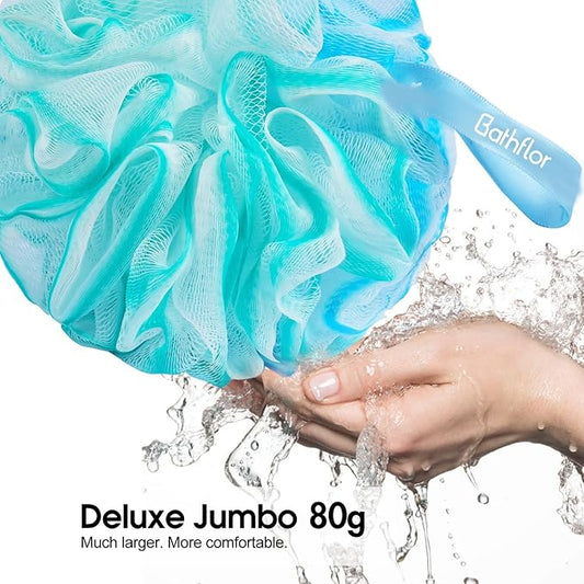 Loofah Sponge, 6-in-1 Loofahs for Men Women, 80g Large Shower Exfoliating Body Scrubber, 4 Bath Sponge Loofa Packs, 1 Loofah with Handle Body Wash Back Scrubber, 1 Luffa Hook, Colors