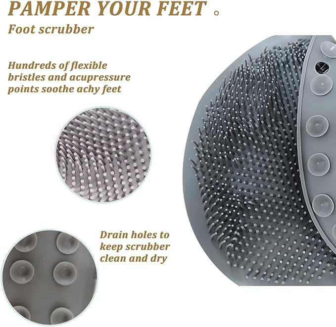 YVPSI Shower Foot & Back Scrubber, Wall Mounted Massage Pad, Silicone Bath Massage Cushion Brush with Suction Cups for Body Scrubber Improve Foot Circulation & Soothes Tired Feet (Grey)