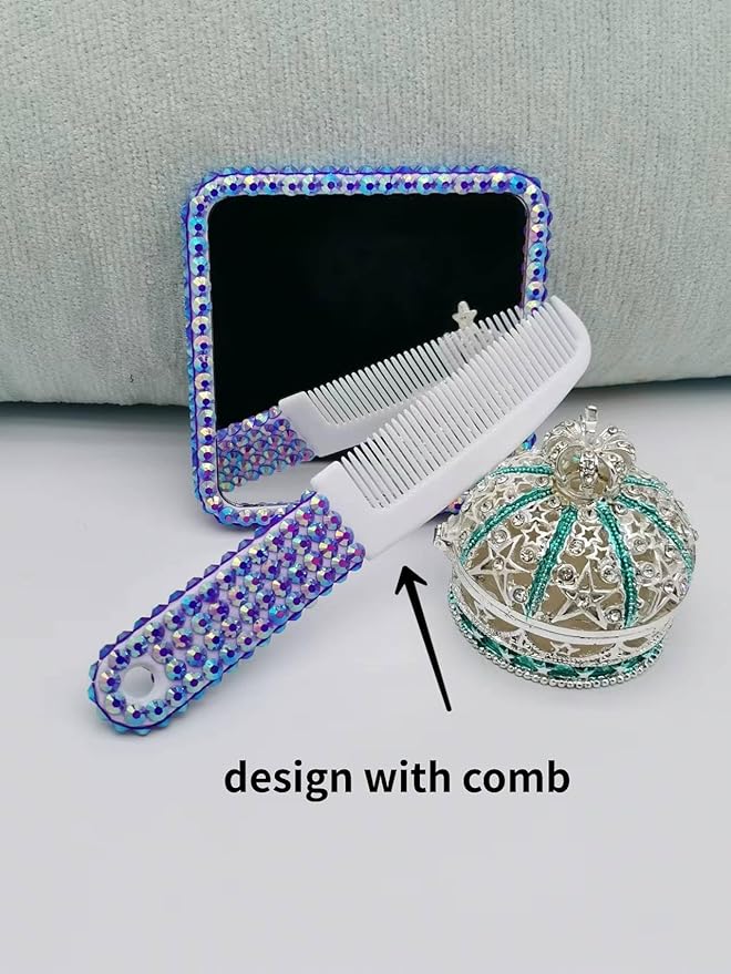Sparkling Rhinestone Handheld Mirror Bling Hand Mirror Adorable Decorative Cosmetic Hand Mirror with Handle Glitter Makeup Mirror, Meaningful Gifts for Women Girls Purple