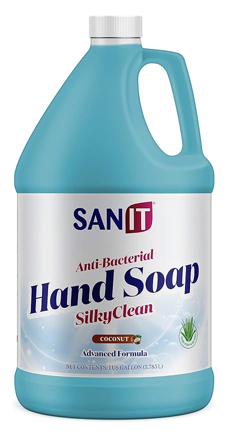Sanit Silky Clean Antibacterial Liquid Gel Hand Soap Refill - Advanced Formula with Coconut Oil and Aloe Vera - All Natural Moisturizing Hand Wash - Made in USA, Coconut, 1 Gallon