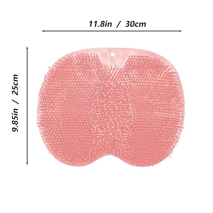 Shower Foot and Back Scrubber Mat,Wall Mounted Shower Foot Scrubber with Suction Cups,Exfoliating Silicone Massage Foot Cleaner for Shower(Pink)