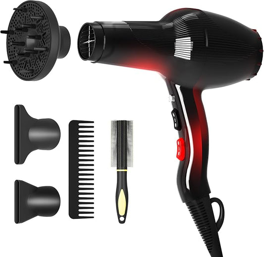 Hair Dryer, Professional Ionic Blow Dryer with Diffuser for Curly Hair,2400W Powerful Fast Drying Hairdryer Blowdryer for Women Men Home Salon Hair Styling,Constant Temp Low Noise