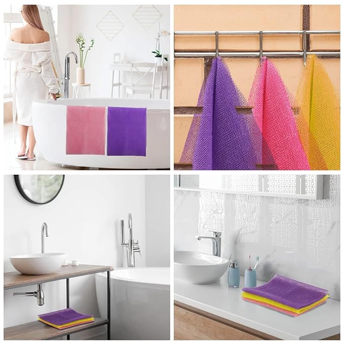 UJFQBH 3 Pieces African Bath Sponge African Net Long Net Bath Sponge Exfoliating Shower Body Scrubber Back Scrubber Skin Smoother,Great for Daily Use (Pink,Yellow,Purple,Black,Blue,Brown)