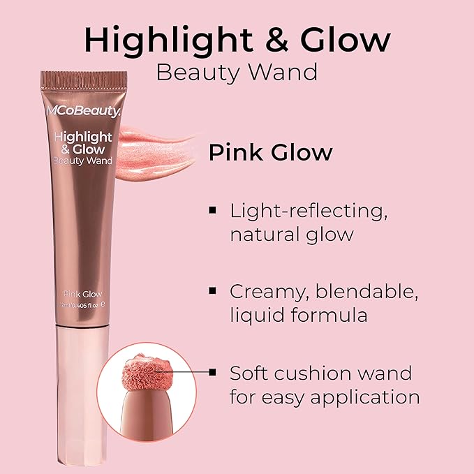 MCoBeauty Highlight & Glow Beauty Wand, Pink Glow, Luminous Highlight for Radiance Skin, Vegan, Cruelty Free Cosmetics