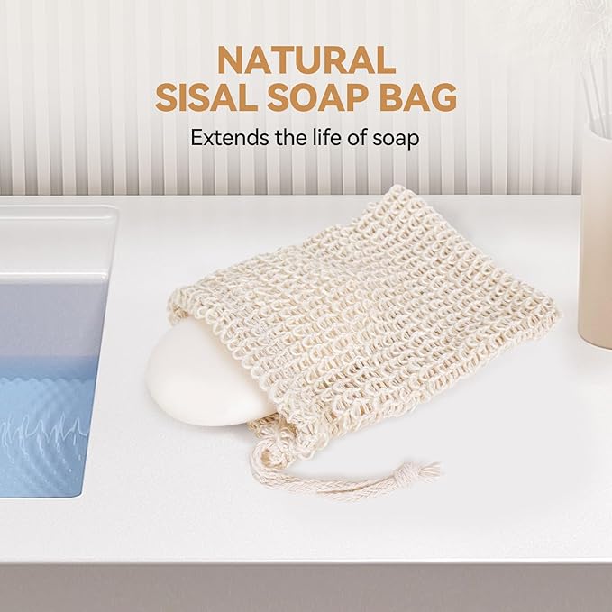 6 Packs Natural Sisal Bag - Exfoliating Foaming Pouch - Scrubber for Bath - Multiple Holders - Saver Bag Extend The Life of Your Soap Bar