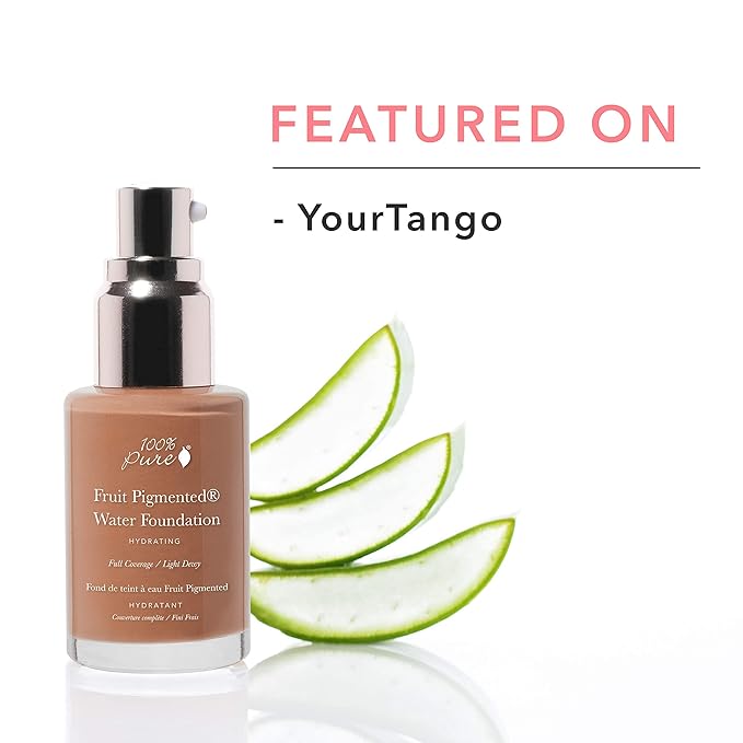 100% PURE Water Foundation Full Coverage Hydrating Makeup, Light Dewy Finish, Moisturizing Concealer for Normal to Dry Skin, Fruit Pigment Color Warm 6.0 w/Peachy Undertones for Tan Skin - 1 Fl Oz
