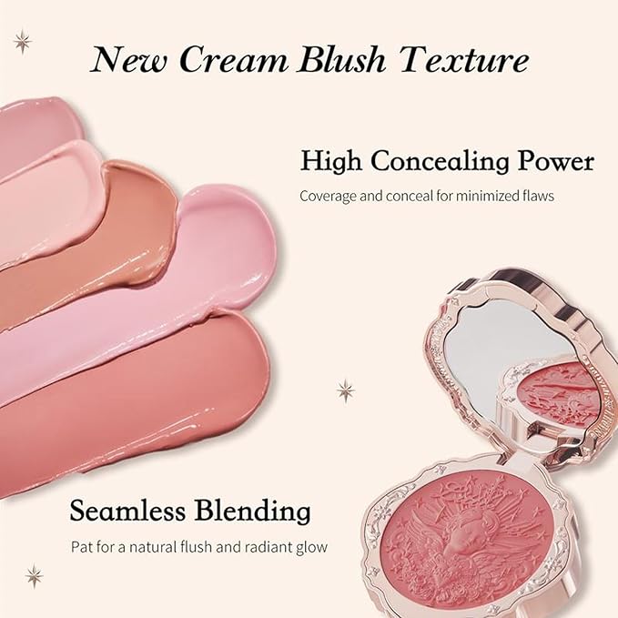 Flower Knows Little Angel Cream Blush,Buildable & Blendable Makeup Blush for cheeks,Soft & Long-lasting,Sandy Nude Flush for All Skin Tones(05 Fingertip Stellar,6g)