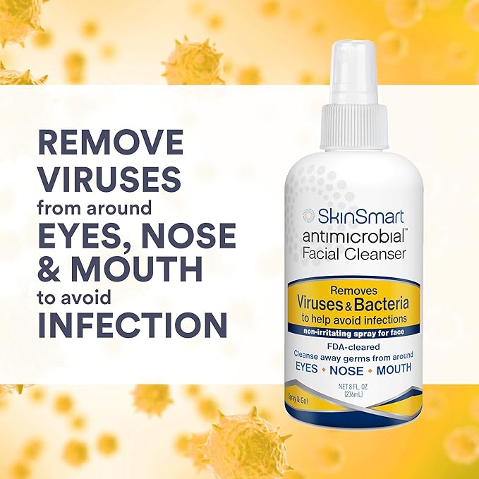 SkinSmart Antimicrobial Facial Cleanser Spray to Remove Viruses and Bacteria Around Eyes, Nose and Mouth, Fight Maskne, 8 oz Spray Non-Irritating Hypochlorous Acid