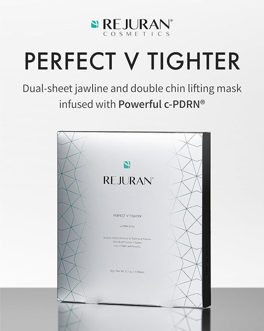 REJURAN® Perfect V Tighter Dual-Sheet Lifting Sheet Mask, c-PDRN® (4ea) – Face & Jawline Lifting and Firming Original PDRN & Purecolla, Deep Moisturizing, Skin Tightening Anti-Aging Korean Skin Care