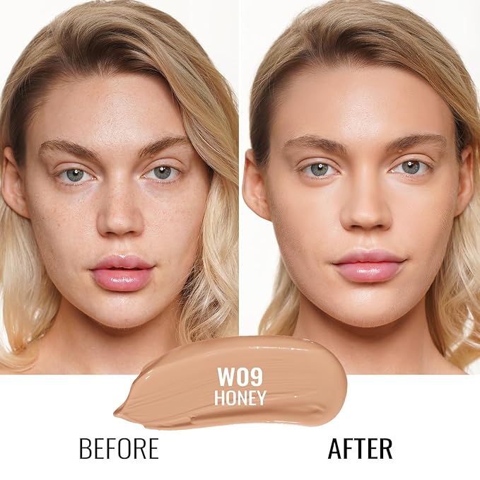 Oulac Foundation Make Up - Skincare Infused With Aloe Leaf and Vitamin E, Medium to High Coverage Liquid Vegan Foundation 30ml, Shade: Honey 09