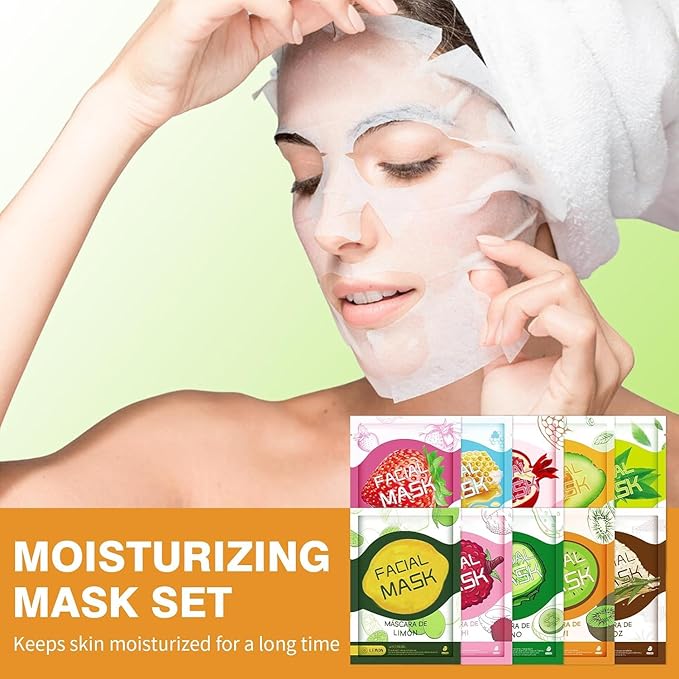 10 Sheets Face Masks Skincare for All Skin Types, Hydrating Face Masks Suitable for Sensitive Skin, Bulk Facial Mask for Women Skin Care, Soothe Sheet Masks Gifts for Spa