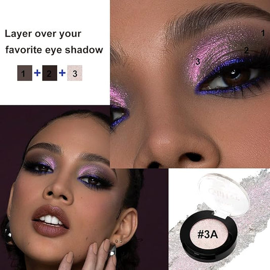 Afflano Glitter Eyeshadow - Sparkle Shimmer Duo Chrome Holographic High Pigmented Multichrome Chameleon Pink Face Highlighter