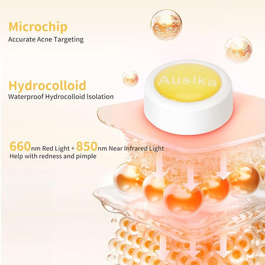 AUSLKA Light Therapy Pimple Patch, LED Red Light Hydrocolloid Zit Patches, Spot Dots for Blemishe, 6-Packs, Use 6-8 hours (Yellow, Reduces Red&Black Pimple Marks)