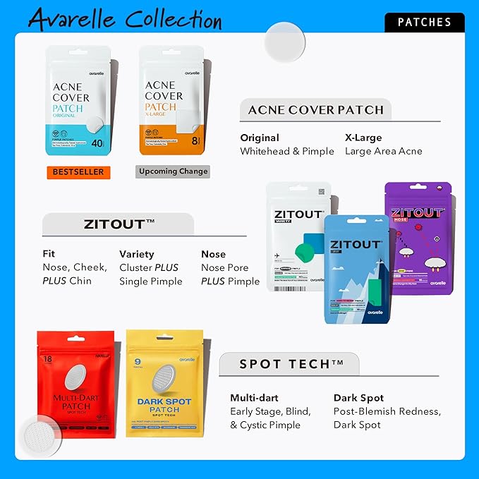 AVARELLE Acne Cover Patches, FSA HSA Eligible Hydrocolloid Pimple Patches for Face with Tea Tree Oil, Korean Skincare Zit Patches for Face | FSA HSA Store Eligible Items | Vegan, Cruelty-free