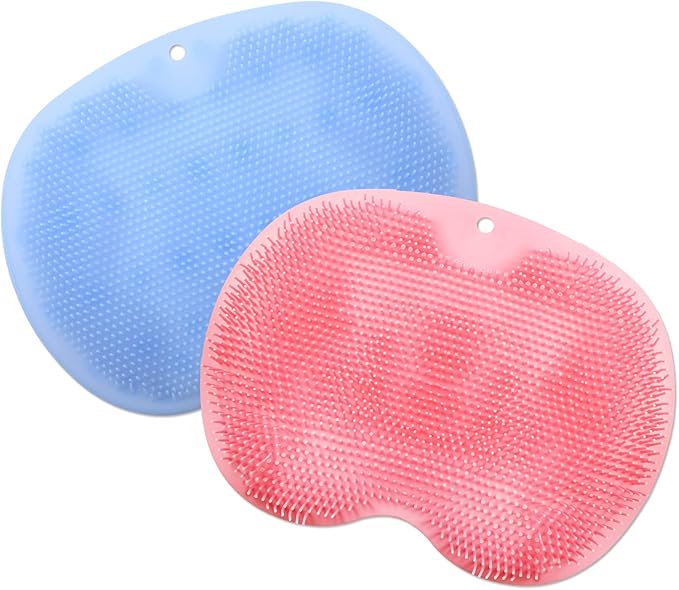 2 Pieces Shower Foot Scrubber Mat Silicone Shower Foot Massager Back Washer for Shower Back Scrubber Exfoliate Feet Scrubber with Non Slip Suction Cups Foot Cleaner for Men and Women, 2 Colors