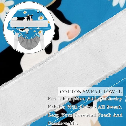 2 PCS Bouffant Cap with Button Ponytail Pouch Working Cap Sweatband Adjustable Surgical Cap Black and White Cow