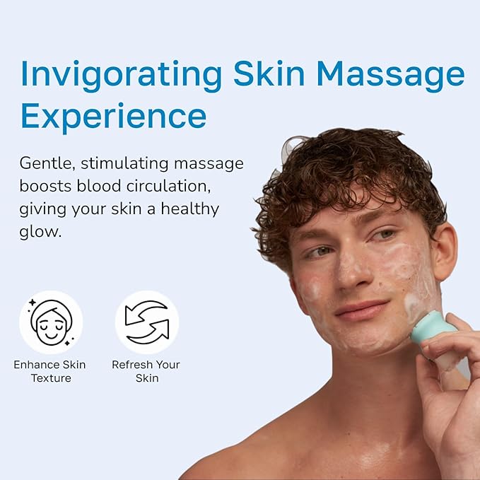 Silicone Body Scrubber (Gray) & 2-Pack Face Scrubber (Blue) - Exfoliating Body Brush for Shower & Skin Cleanser - Gentle Double-Sided Facial Cleansing Brushes - Complete Skincare Set