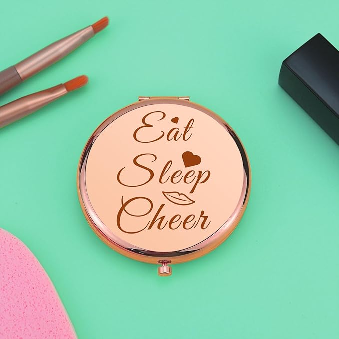 Mwphuy Cheer Gift Compact Makeup Mirror for Women, Rose Gold, 2.6"L x 2.6"W, Frameless, Dual Sided, Magnifying, Portable, Lightweight