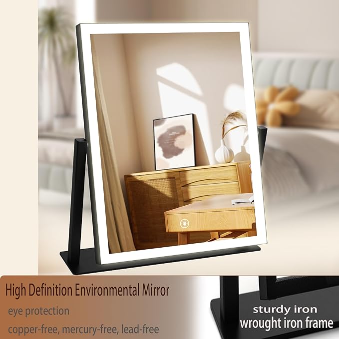 Makeup Mirror with Lights 12" White,Smart Touch Control,3-Color Dimmable LED Vanity Mirror with Lighted Cosmetic Mirror for Dressing Room & Bedroom Desktop,360Β° Rotation,Adjustable Brightness