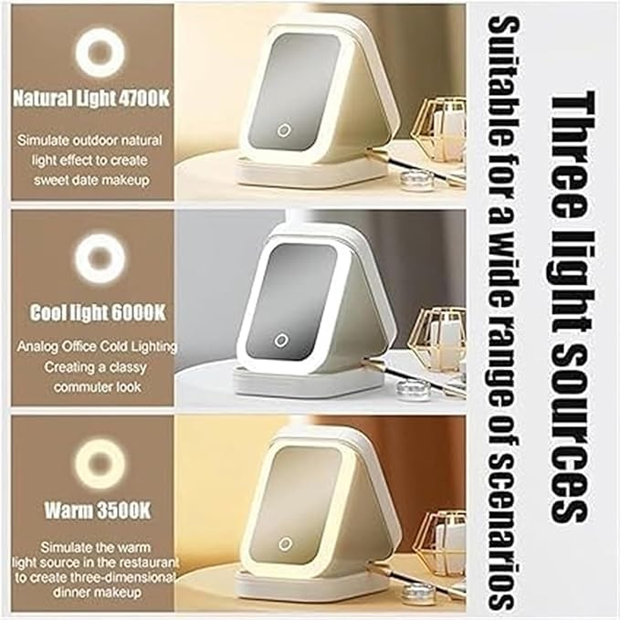 Makeup Case with LED Mirror, Three Color Brightness Adjustable Makeup Mirror, Rechargeable Makeup Mirror, Portable Cosmetic Case, LED Light Jewelry Box (Pink)