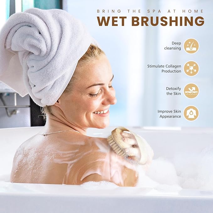 POPCHOSE Dry Brushing Body Brush and Shower Brush with Soft & Stiff Bristles