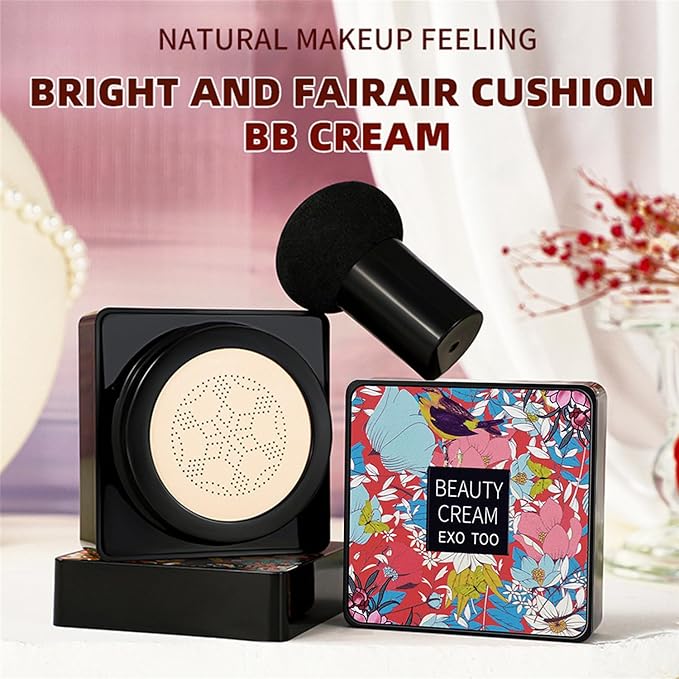 2 Pack Mushroom Head Air Cushion CC Cream, Beauty Cream EXO TOO Foundation, Full Coverage Base Primer with Two Mushroom Head Sponges