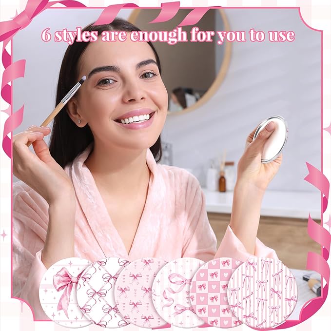 Geelin 24 Pcs Pink Compact Mirror Bulk Coquette Portable Aesthetic Mini Mirror Bulk Pink Bow Party Favors for Purse Pocket Travel Present Women Birthday Gift Wedding Bridal Shower Grad Mom