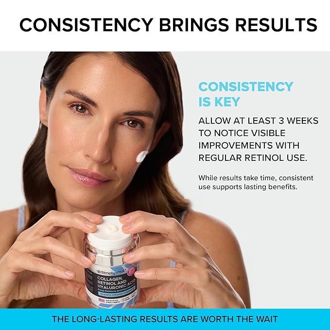 SimplyVital Collagen, Retinol & Hyaluronic Acid Cream - Anti-Aging Retinol Cream for Face, Neck & DΓ©colletΓ© - Made in USA - Daily Moisturizer Face Cream - 3.38 fl oz