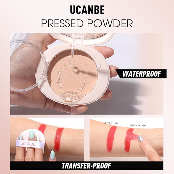 UCANBE 2-in-1 Pressed Face Powder & Foundation Makeup, Matte Oil Control Flawless Setting Powder, Korean Makeup,Waterproof Long Lasting Finishing Powder (Light)