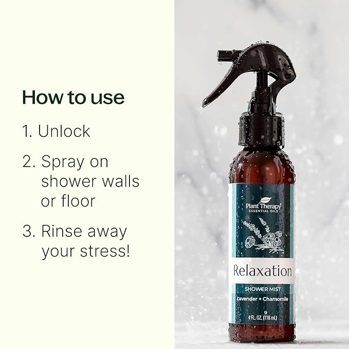 Plant Therapy Relax Shower Steamer Mist 4 oz Aromatherapy Spray for Spa, Made with Pure & Natural Essential Oils, Calming & Soothing, Deodorizer for Bathroom, Great for Evening Showers, Made in USA