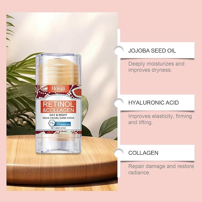 Retinol & Collagen Neck Facial Care Stick, Anti Aging Neck and Décolleté Firming Cream - Tighten and Hydrate Skin Day & Night Neck Tightening Cream Firm Repair Sagging Rejuvenates Skin - 1.41 Oz