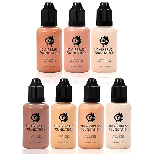 OPHIR 7x Airbrush Makeup Foundation, Air Brush Foundation for Air Brush Makeup, Includes Lvory & Natural White, Light Brown, Medium Tan, Porcelain White & Medium Dark,1oz/Bottle