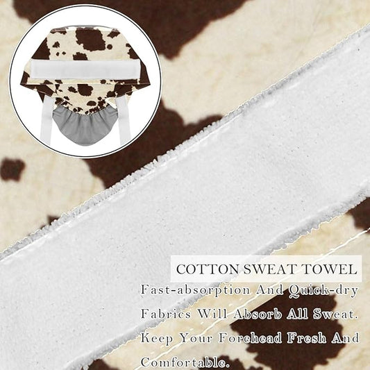 2 PCS Bouffant Cap with Button Ponytail Pouch Working Cap Sweatband Adjustable Surgical Cap Black and White Cow