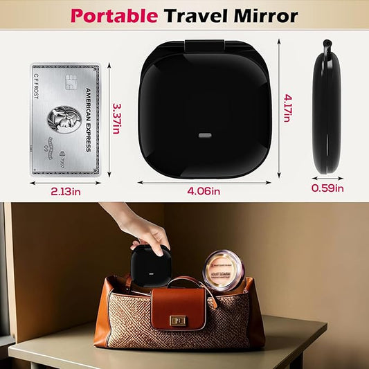Adjustable Brightness Compact Mirror, Lighted Travel Mirror with 1X/10X Magnifying,Double Sided,Mini Dimmable Portable for Handbag and Pocket, USB C Charging,for Girls Women(Black)