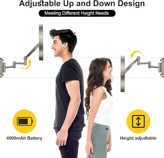 9" Wall Mounted Lighted Makeup Mirror,4000mAh Rechargeable Double Sided 1X/10X Magnifying Mirror with Light,3 Color Lights,Touch Dimmable,Extended Arm 360 Rotation Wall Mounted Makeup Mirror