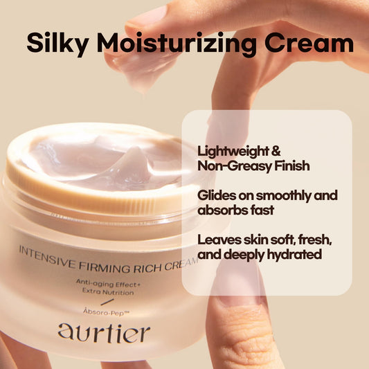 aurtier Intensive Firming Rich Cream, Anti-Aging Moisturizer with Collagen Peptides EGF Hyaluronic Acid for Wrinkle Smooths, Firming, Lifting & Deep Hydration 1.69 Oz