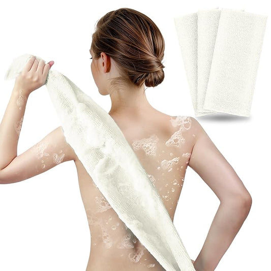 ARCH&M Exfoliating Washcloth, Exfoliating Body Scrubber, Back Scrubber for Shower, Japanese Bath Wash Cloth, Korean Exfoliating Luffah Towel, Beauty Sponge Loofah Scrub, 3 Pack, Off-White